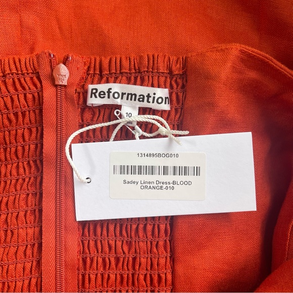 Reformation Sadey Linen Dress Blood Orange Size 10 - Picture 2 of 6